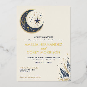 Blue & Gold Celestial Wedding Invitation