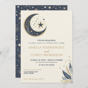 Blue & Gold Celestial Wedding Invitation