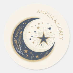 Blue & Gold Celestial Wedding Invitation Classic Round Sticker