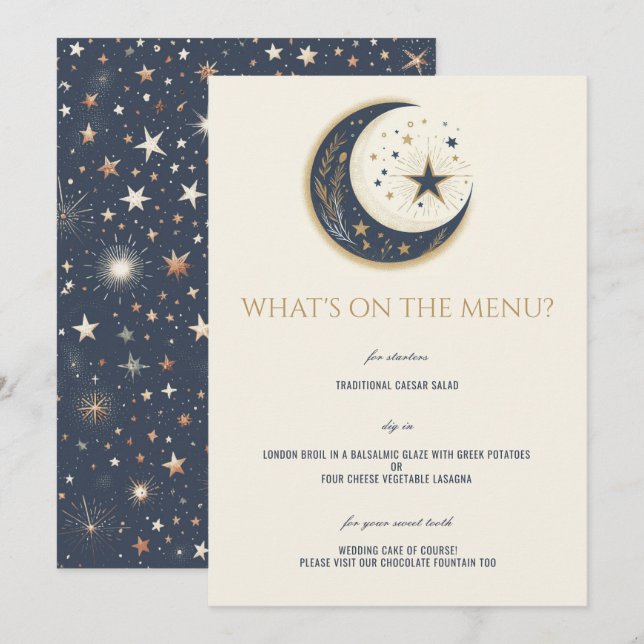 Blue & Gold Celestial Wedding Menu (Front/Back)