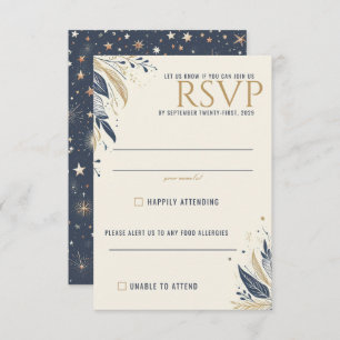 Blue & Gold Celestial Wedding RSVP Card
