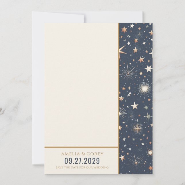 Blue & Gold Celestial Wedding Save The Date (Front)