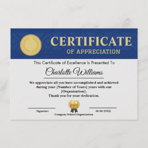 Blue Gold Certificate of Appreciation Template
