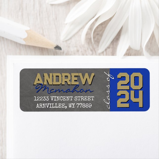 Blue & Gold Chalkboard Graduation Return Address (Creator Uploaded)