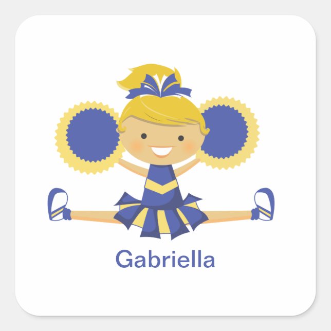 Blue & Gold Cheerleader Square Sticker (Front)