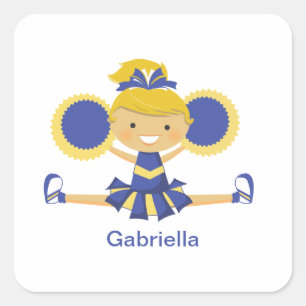 Blue & Gold Cheerleader Square Sticker
