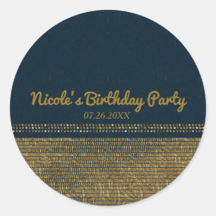 Blue & Gold Chic Sparkling Glam Party Favour Classic Round Sticker