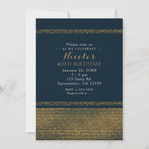 Blue & Gold Chic Sparkling Glam Party Invitations