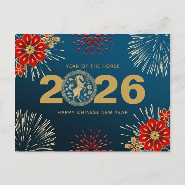 Blue Gold Chinese New Year of the Rabbit Holiday Postcard (Front)