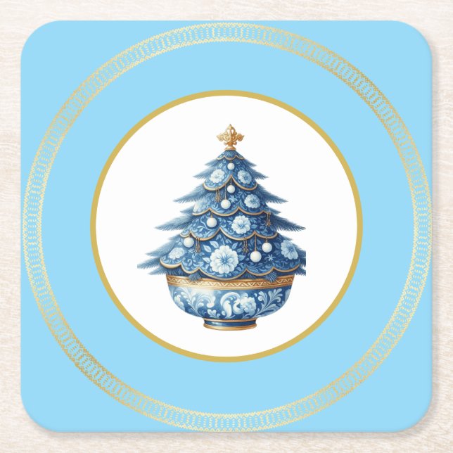 Blue Gold Chinoiserie Paper Coaster (Front)