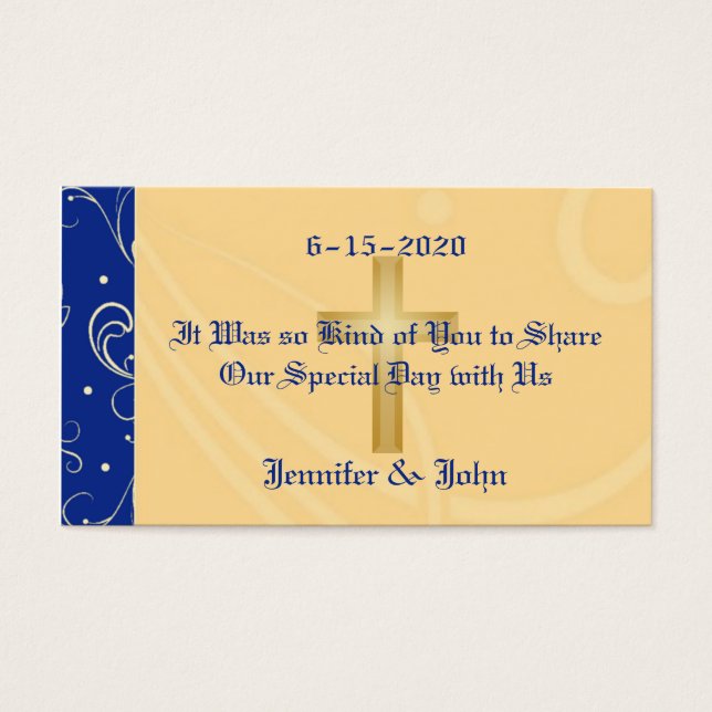 Blue, Gold, Christian Cross, Damask Wedding Favour (Front)