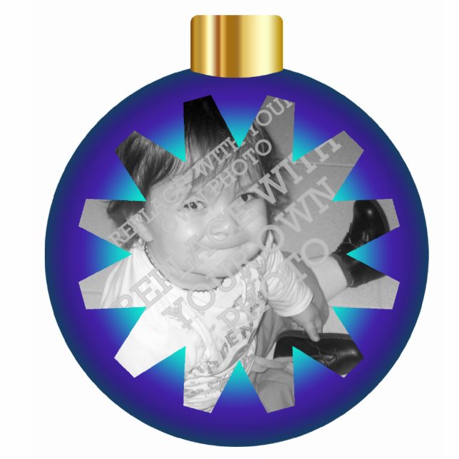 Blue & Gold Christmas Ball Photo Ornament Frame Photo Sculpture Decoration (Front)