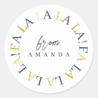Blue Gold Christmas Fa La La ID1009 Classic Round Sticker