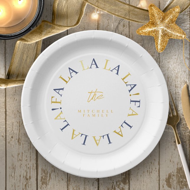 Blue Gold Christmas Fa La La ID1009 Paper Plate (Creator Uploaded)