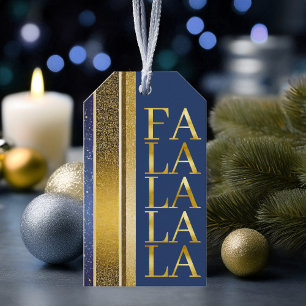 Blue Gold Christmas Fa La La Pattern#27 ID1009 Gift Tags