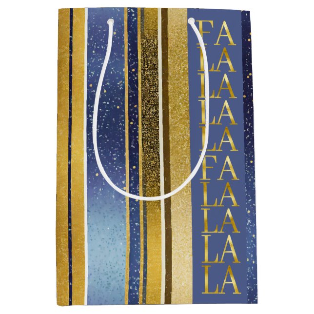 Blue Gold Christmas Fa La La Pattern#27 ID1009 Medium Gift Bag (Front)