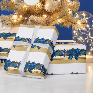 Blue gold christmas garland blue bow party wrapping paper