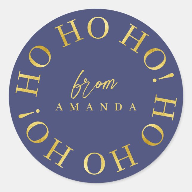 Blue Gold Christmas Ho Ho Ho ID1009 Classic Round Sticker (Front)