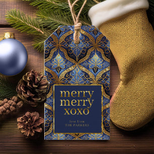 Blue Gold Christmas Merry Merry Pattern#31 ID1009 Gift Tags