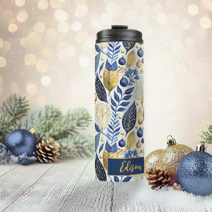 Blue Gold Christmas Merry Pattern#21 ID1009 Thermal Tumbler
