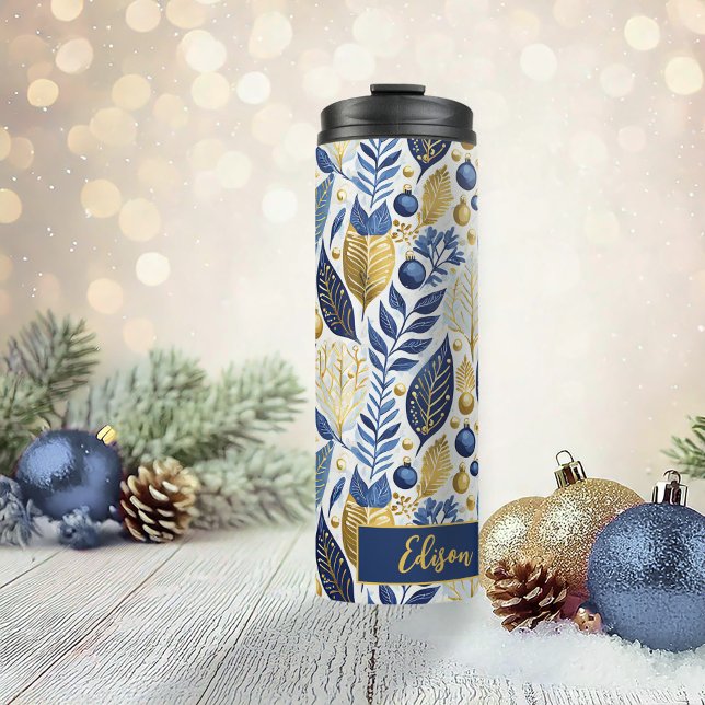 Blue Gold Christmas Merry Pattern#21 ID1009 Thermal Tumbler (Creator Uploaded)