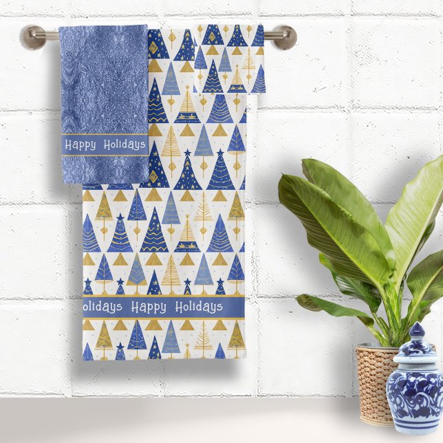 Blue Gold Christmas Merry Pattern#25 ID1009 Bath Towel Set (Creator Uploaded)