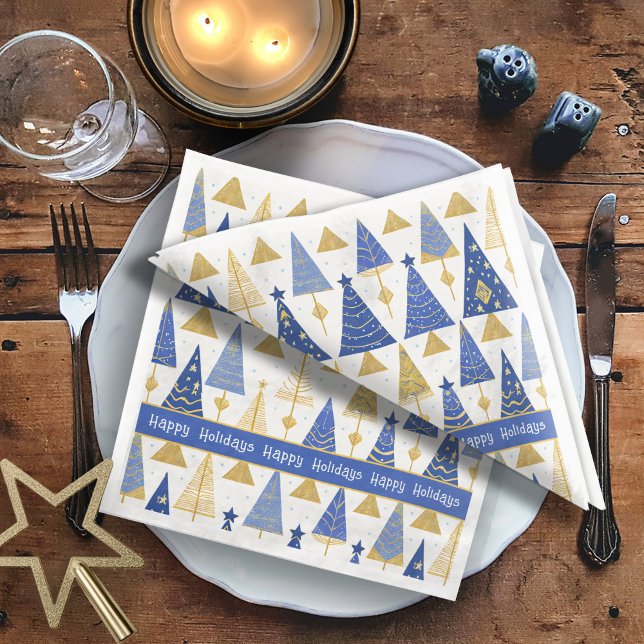 Blue Gold Christmas Merry Pattern#25 ID1009 Napkin (Creator Uploaded)
