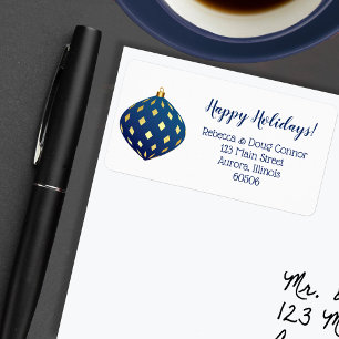 Blue Gold Christmas Ornament Holiday Address Label