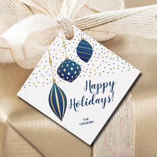 Blue Gold Christmas Ornaments and Dots Holiday Favour Tags