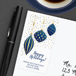 Blue Gold Christmas Ornaments Holiday Address Label<br><div class="desc">Large holiday return address labels you can use for anything! Elegant blue and gold holiday Christmas ornaments and dots with your details in chic lettering. MATCHING invitations and more in our store.</div>