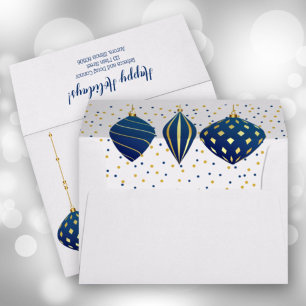 Blue Gold Christmas Ornaments Holiday Envelope