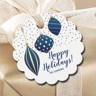 Blue Gold Christmas Ornaments Holiday Favour Tags