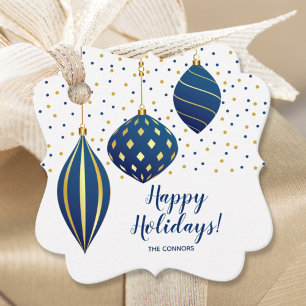 Blue Gold Christmas Ornaments Holiday Favour Tags