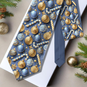Blue Gold Christmas Pattern#12 ID1009 Tie