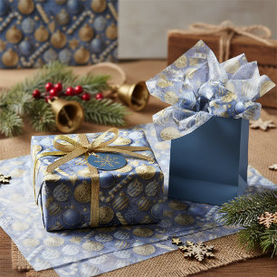 Blue Gold Christmas Pattern#12 ID1009 Tissue Paper
