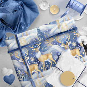 Blue Gold Christmas Pattern#14 ID1009 Wrapping Paper