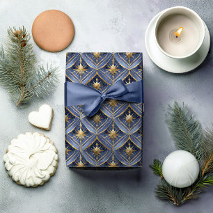 Blue Gold Christmas Pattern#16 ID1009 Wrapping Paper