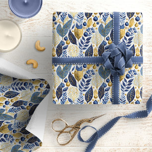 Blue Gold Christmas Pattern#21 ID1009 Wrapping Paper