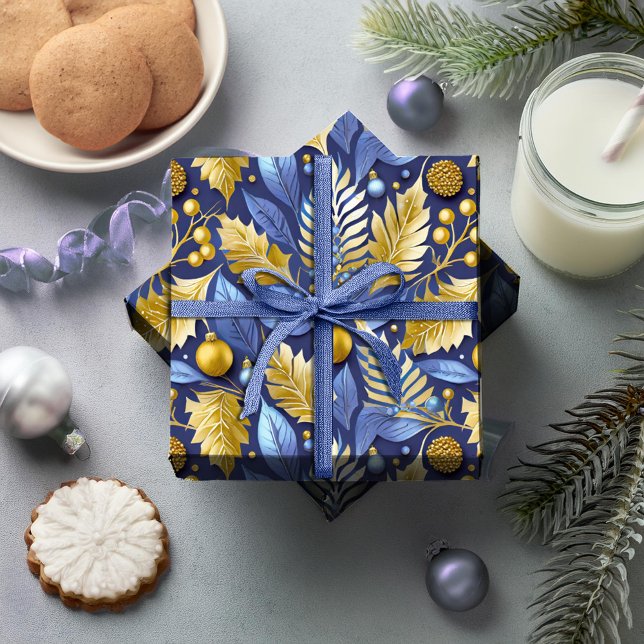 Blue Gold Christmas Pattern#22 ID1009 Wrapping Paper (Creator Uploaded)