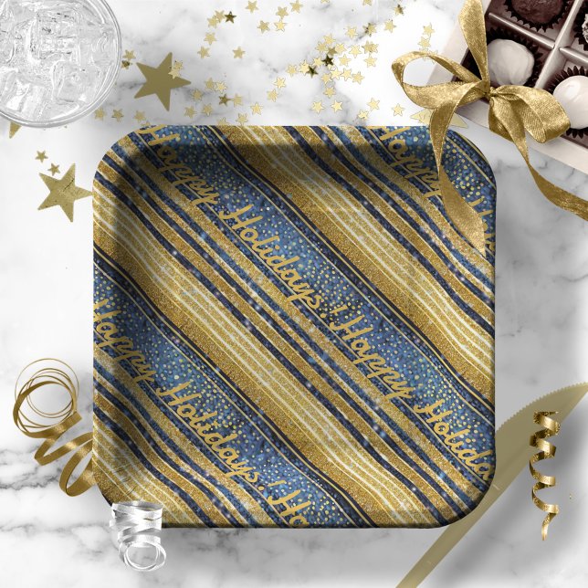 Blue Gold Christmas Pattern#28 ID1009 Paper Plate (Creator Uploaded)