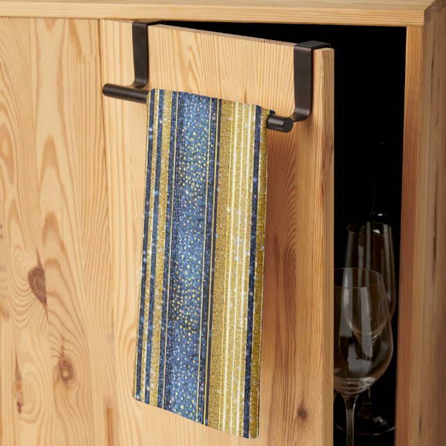 Blue Gold Christmas Pattern#28 ID1009 Tea Towel (Thirds Fold)