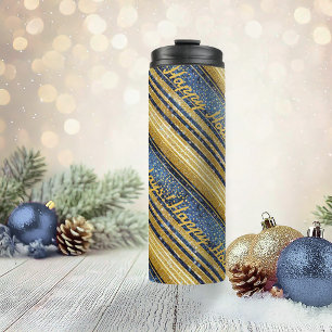Blue Gold Christmas Pattern#28 ID1009 Thermal Tumbler