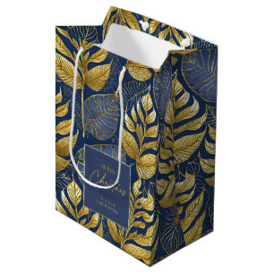 Blue Gold Christmas Pattern#29 ID1009 Medium Gift Bag