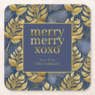 Blue Gold Christmas Pattern#29 ID1009 Square Paper Coaster