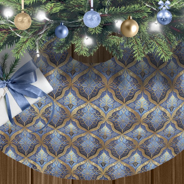 Blue Gold Christmas Pattern#31 ID1009 Brushed Polyester Tree Skirt (Creator Uploaded)