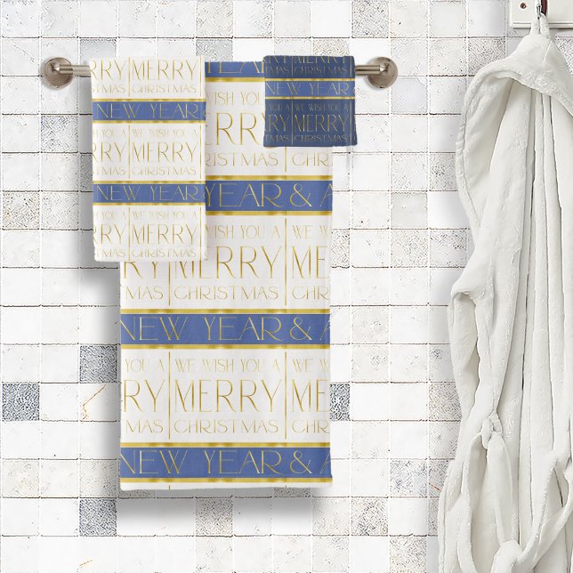 Blue Gold Christmas Pattern#35 ID1009 Bath Towel Set (Creator Uploaded)
