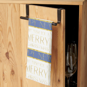 Blue Gold Christmas Pattern#35 ID1009 Tea Towel