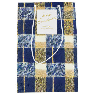Blue Gold Christmas Pattern#7 ID1009 Medium Gift Bag