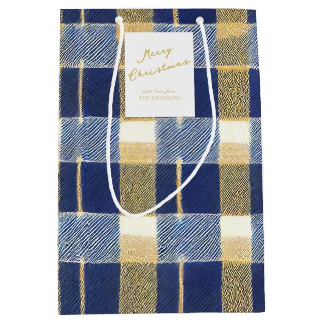 Blue Gold Christmas Pattern#7 ID1009 Medium Gift Bag (Front)