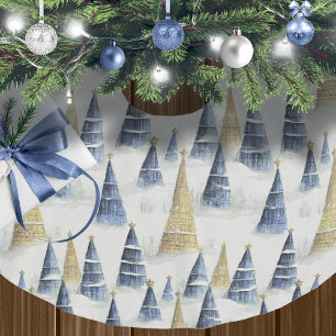 Blue Gold Christmas Pattern#8 ID1009 Brushed Polyester Tree Skirt